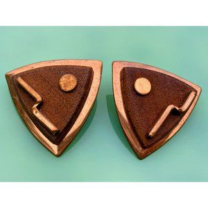 Vintage 1960s Copper & wood Modernist Abstract Clip earrings